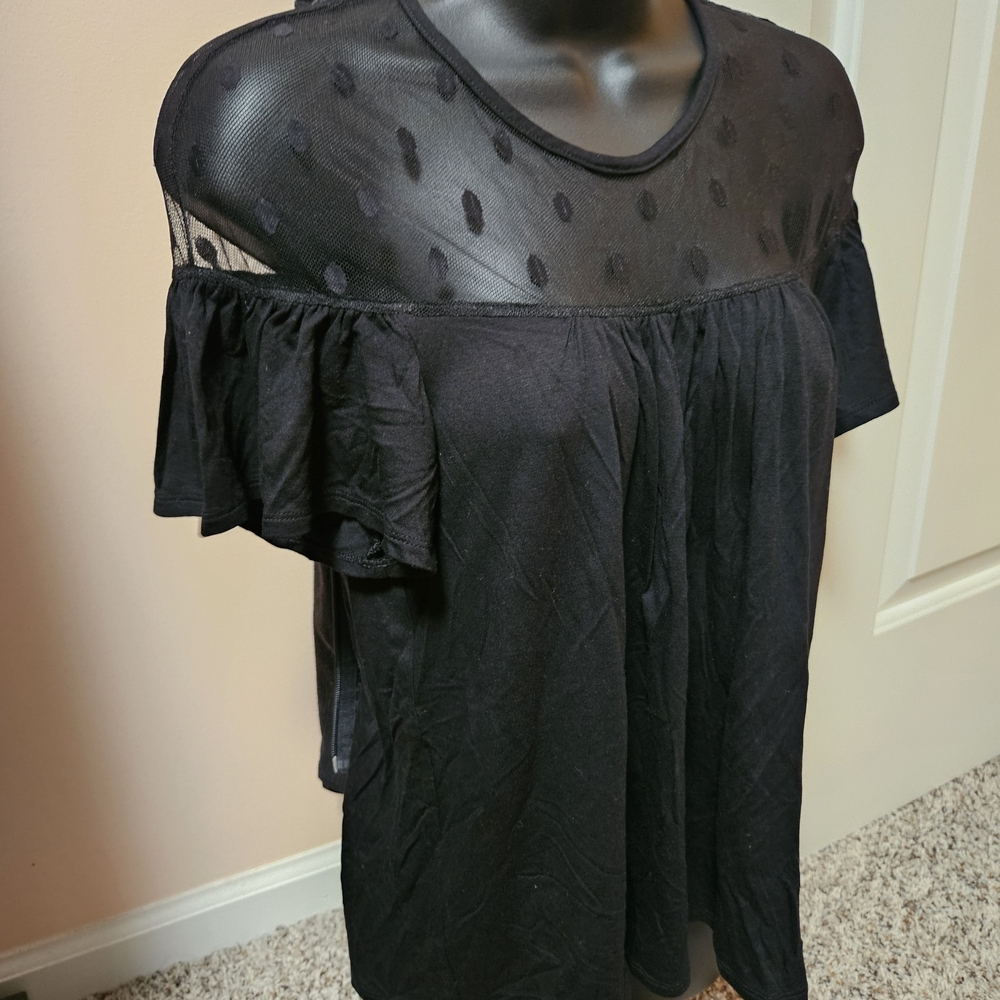 New York & Company Black Sheer Polka Dot Top - Picture 6 of 12
